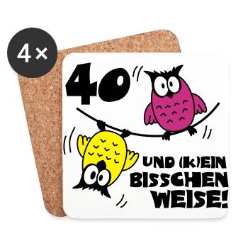 Geburtstag 40 und kein bisschen Weise, Eulen - Untersetzer (4er-Set) - Weiß - Vorne
