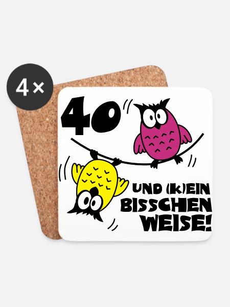 Geburtstag 40 und kein bisschen Weise, Eulen - Untersetzer (4er-Set) - Weiß