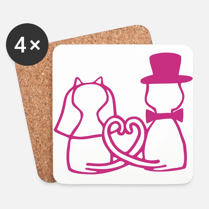 Katzen Hochzeit - Untersetzer (4er-Set) - Weiß