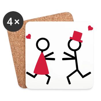 partner shirt couple runs to each other - Coasters (set of 4) - white - Front