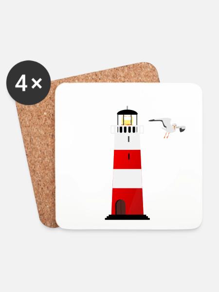 Leuchtturm und Möwe - Untersetzer (4er-Set) - Weiß