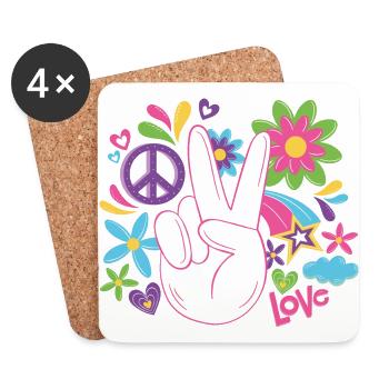Peace World Paix Flower Power Gift Années 70 Amour - Dessous de verre (lot de 4) - blanc - Devant