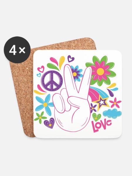 Peace Weltfrieden Flower Power Geschenk 70er Love - Untersetzer (4er-Set) - Weiß