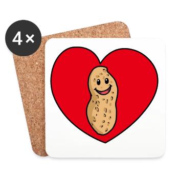 Drôle de cacahuète Coeur Coeur Cadeau Noix - Dessous de verre (lot de 4) - blanc - Devant
