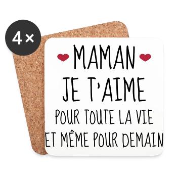 Maman je t'aime - Mère - Bébé - Naissance - Amour - Dessous de verre (lot de 4) - blanc - Devant