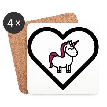 Heart unicorns unicorns girls children cute fairy tales - Coasters (set of 4) - white - Front