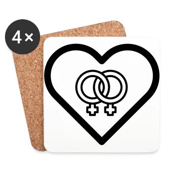 Coeur lesbienne gay mariage fierté LGBT amour bi symbole - Dessous de verre (lot de 4) - blanc - Devant
