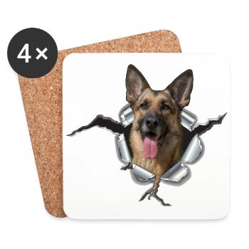 Schäferhund im Metall Loch - Untersetzer (4er-Set) - Weiß - Vorne