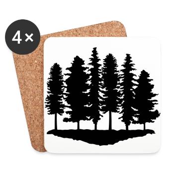 Wald und Mond, Bäume - Untersetzer (4er-Set) - Weiß - Vorne