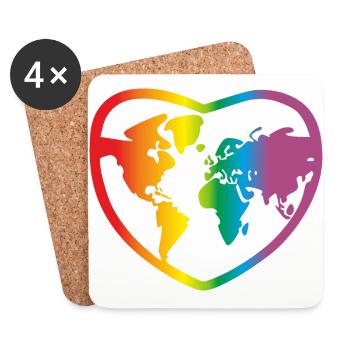 Lgbt Regenbogen Weltkarte, Erde - Untersetzer (4er-Set) - Weiß - Vorne