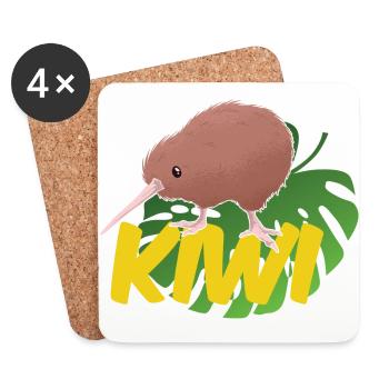 Kiwi on a leaf - Coasters (set of 4) - white - Front