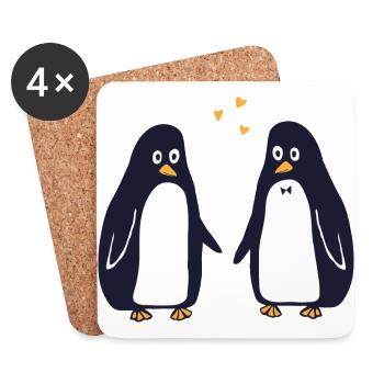Verliebte Pinguine - Untersetzer (4er-Set) - Weiß - Vorne