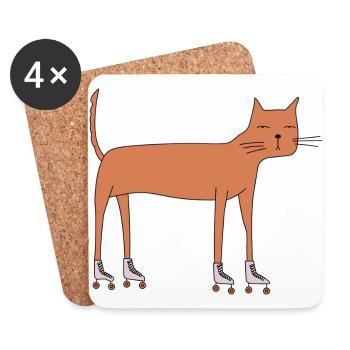Chat sur roller quad - Dessous de verre (lot de 4) - blanc - Devant