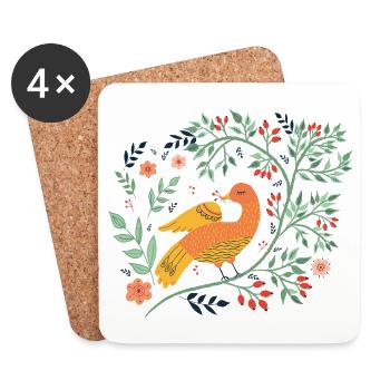 Vogel Volkskunst Vogel - Untersetzer (4er-Set) - Weiß - Vorne