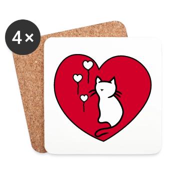 Coeur Anniversaire Cadeau Chat Enfants Bébé - Dessous de verre (lot de 4) - blanc - Devant
