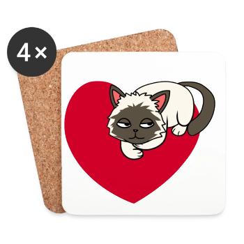 Coeur Chat Domestique Chat Animal De Compagnie Enfants Amoureux des animaux - Dessous de verre (lot de 4) - blanc - Devant