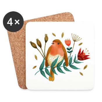 Vogel Roodborst Robin Oiseau - Dessous de verre (lot de 4) - blanc - Devant