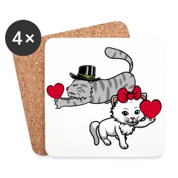 Heart Cats Lovers Valentin Romantic Cat - Coasters (set of 4) - white - Front