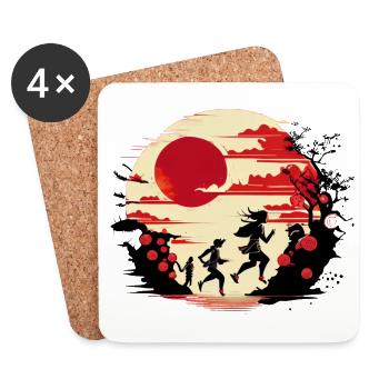 Running People - Japanese Street Art - Coasters (set of 4) - white - Front