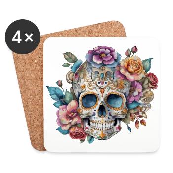 skull, romantisch, blume, vintage, rose, tatoo art - Untersetzer (4er-Set) - Weiß - Vorne