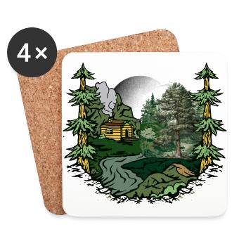 forest, hut, nature, forest dweller, nature lover, alpine pasture - Coasters (set of 4) - white - Front