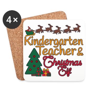 Kindergarten teacher Christmas Xmas Elf - Coasters (set of 4) - white - Front