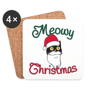 Weihnachtskatze meowy Christmas Katzen Xmas - Untersetzer (4er-Set) - Weiß - Vorne