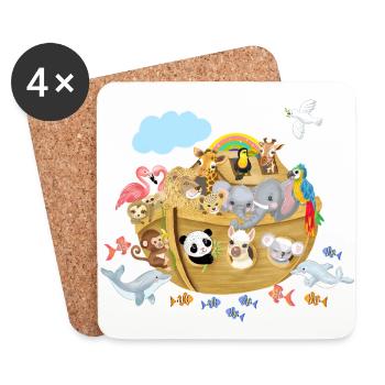 Noah's Ark with cute animals - Coasters (set of 4) - white - Front