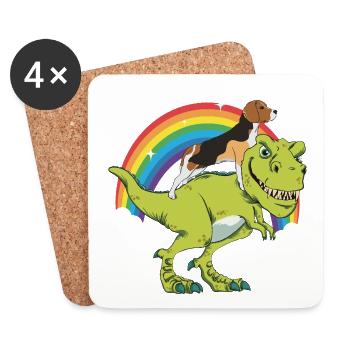 Beagle Chien Dinosaure Tyrannosaurus T-Rex - Dessous de verre (lot de 4) - blanc - Devant