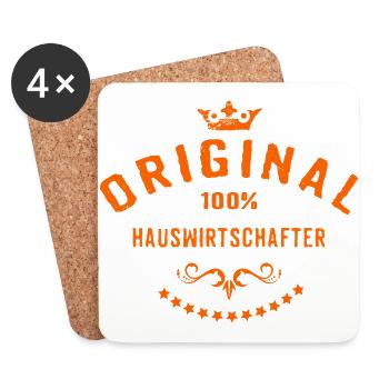 Original 100 Prozent Hauswirtschafter - RAHMENLOS - Untersetzer (4er-Set) - Weiß - Vorne