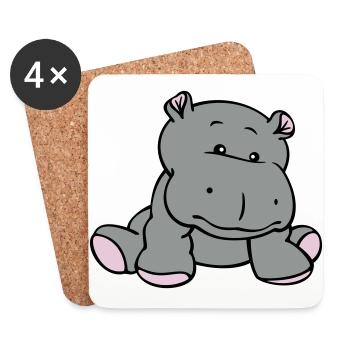 Hippo- / Nilpferd- / Flusspferd-Baby (3C) - Untersetzer (4er-Set) - Weiß - Vorne