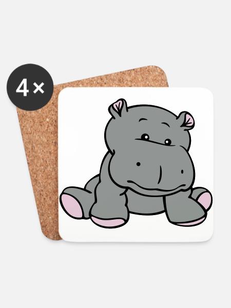 Hippo- / Nilpferd- / Flusspferd-Baby (3C) - Untersetzer (4er-Set) - Weiß