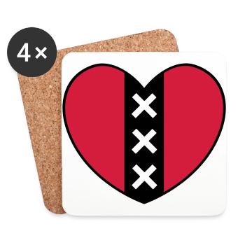 Coeur avec le symbole de la ville d'Amsterdam - Dessous de verre (lot de 4) - blanc - Devant