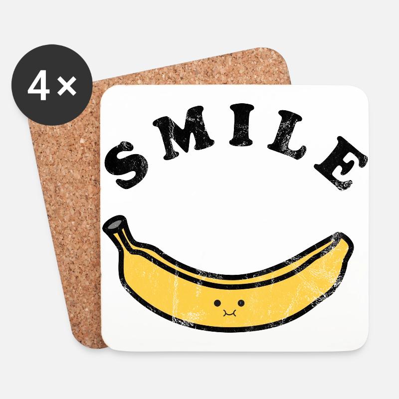 Frucht / Früchte: Banane - Lachen - Smile - Untersetzer (4er-Set) - Weiß