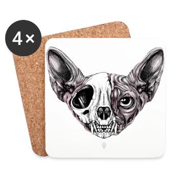 Shynx Cat Demi-crâne - Dessous de verre (lot de 4) - blanc - Devant