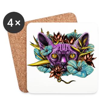 Sphinx Cat and the Flowers - Coasters (set of 4) - white - Front
