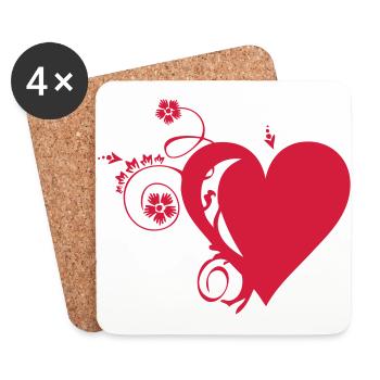coeur ensemble florale de petite fioriture - Dessous de verre (lot de 4) - blanc - Devant