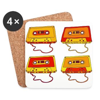 Cassette Compact Cassette Magnétique Bande rétro - Dessous de verre (lot de 4) - blanc - Devant