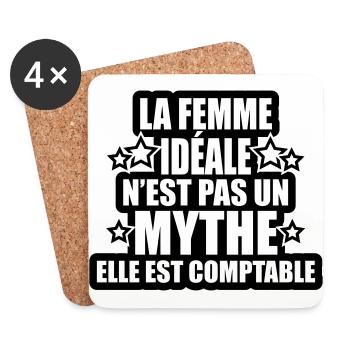 la femme idéale n'est pas mythe elle est comptable - Dessous de verre (lot de 4) - blanc - Devant