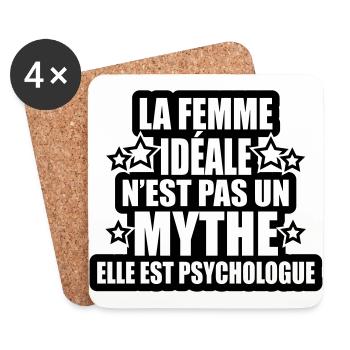 la femme idéale n'est pas mythe elle est psy - Dessous de verre (lot de 4) - blanc - Devant