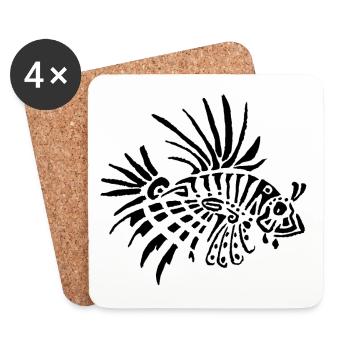 poisson lion - tattoo - Dessous de verre (lot de 4) - blanc - Devant