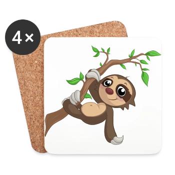 Hanging cartoon sloth - Coasters (set of 4) - white - Front
