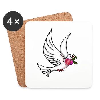 Friedenstaube Rose Geschenk Peace Frieden Liebe - Untersetzer (4er-Set) - Weiß - Vorne