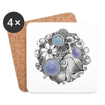Zentangleblume mit blauen Perlen - Untersetzer (4er-Set) - Weiß - Vorne