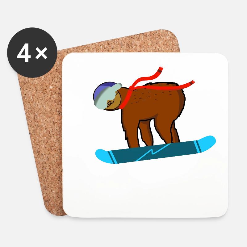 Snowboard Faultier - Untersetzer (4er-Set) - Weiß