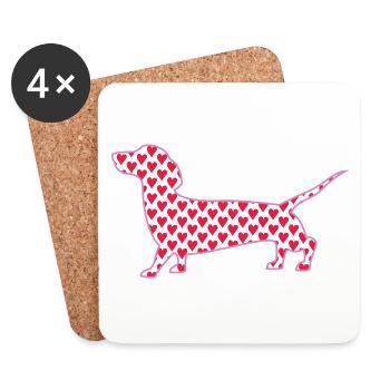 Sausage Dog Love Hearts - Dackel Enthusiasten - Untersetzer (4er-Set) - Weiß - Vorne