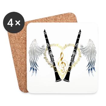 Clarinet - heart with wings - Coasters (set of 4) - white - Front