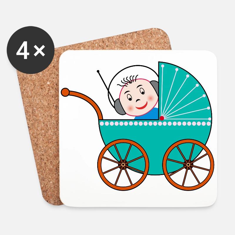Kinderwagen / Buggy / Baby - Untersetzer (4er-Set) - Weiß