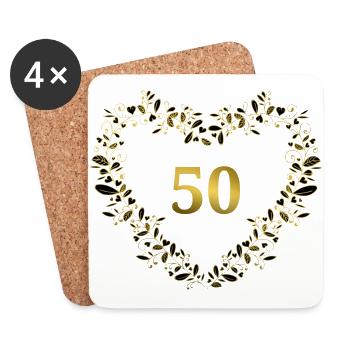 50th anniversary, birthday or anniversary - heart - Coasters (set of 4) - white - Front