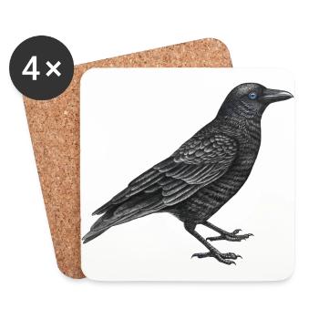 oiseau corbeau - Dessous de verre (lot de 4) - blanc - Devant